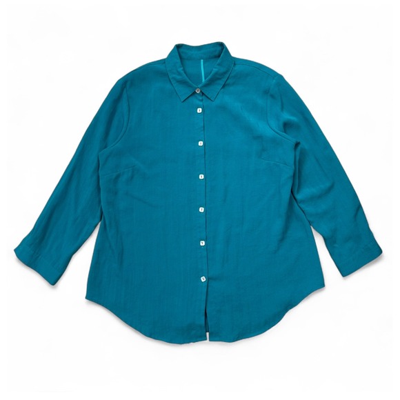 Fridaze Tops - Fridaze‎ Blue Turquoise Tunic Shell Button Up Top 100% Linen Lagenlook Large
